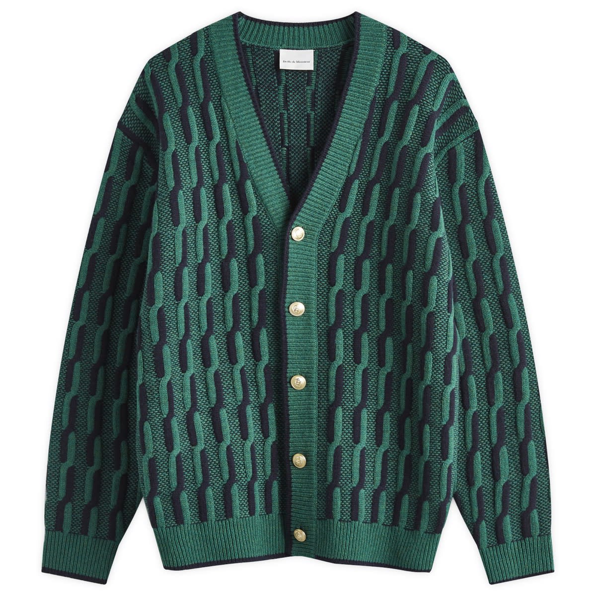Men's Geometric Cardigan in Dark Green