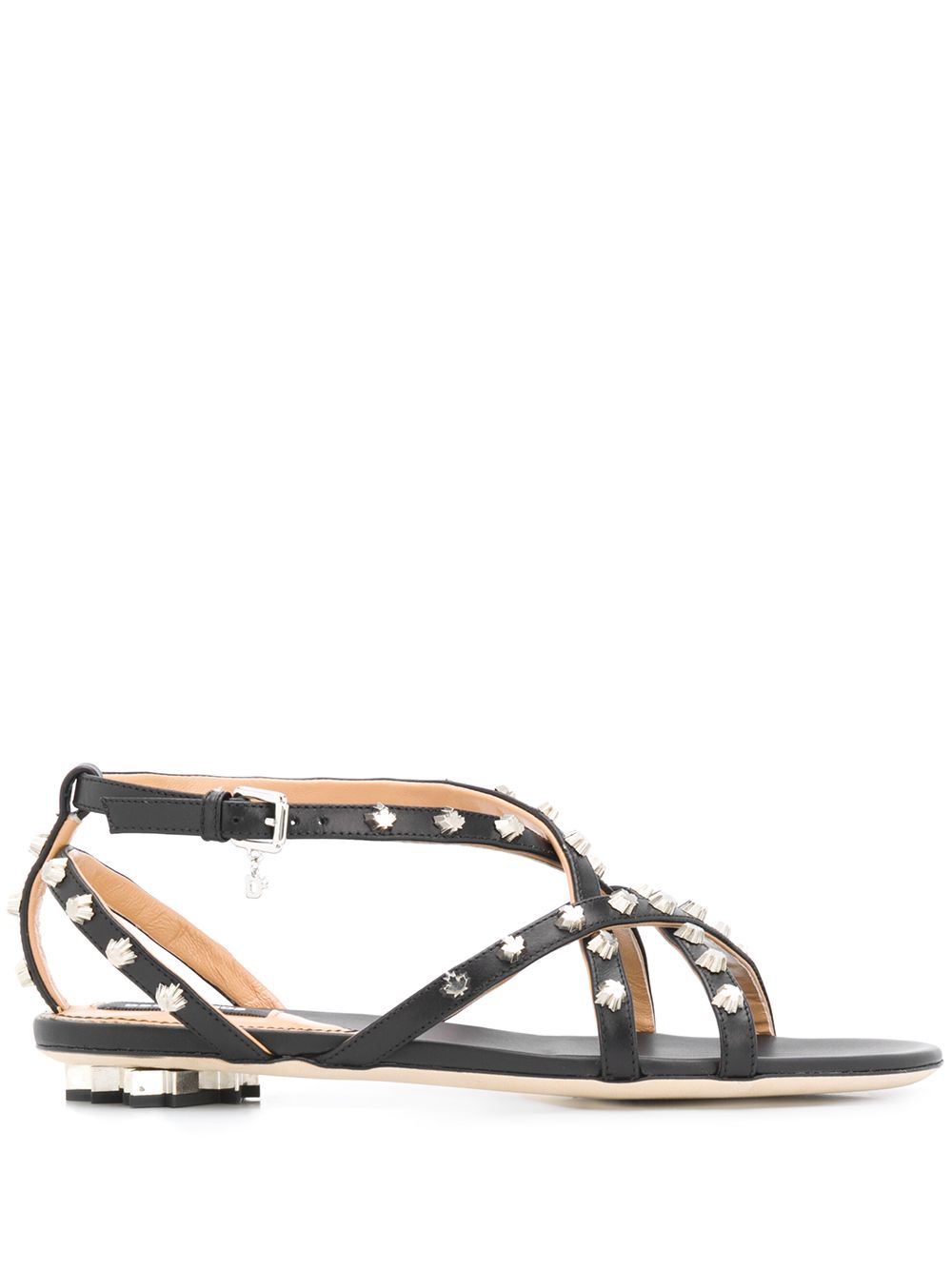 Maple leaf studded flat sandals - Black