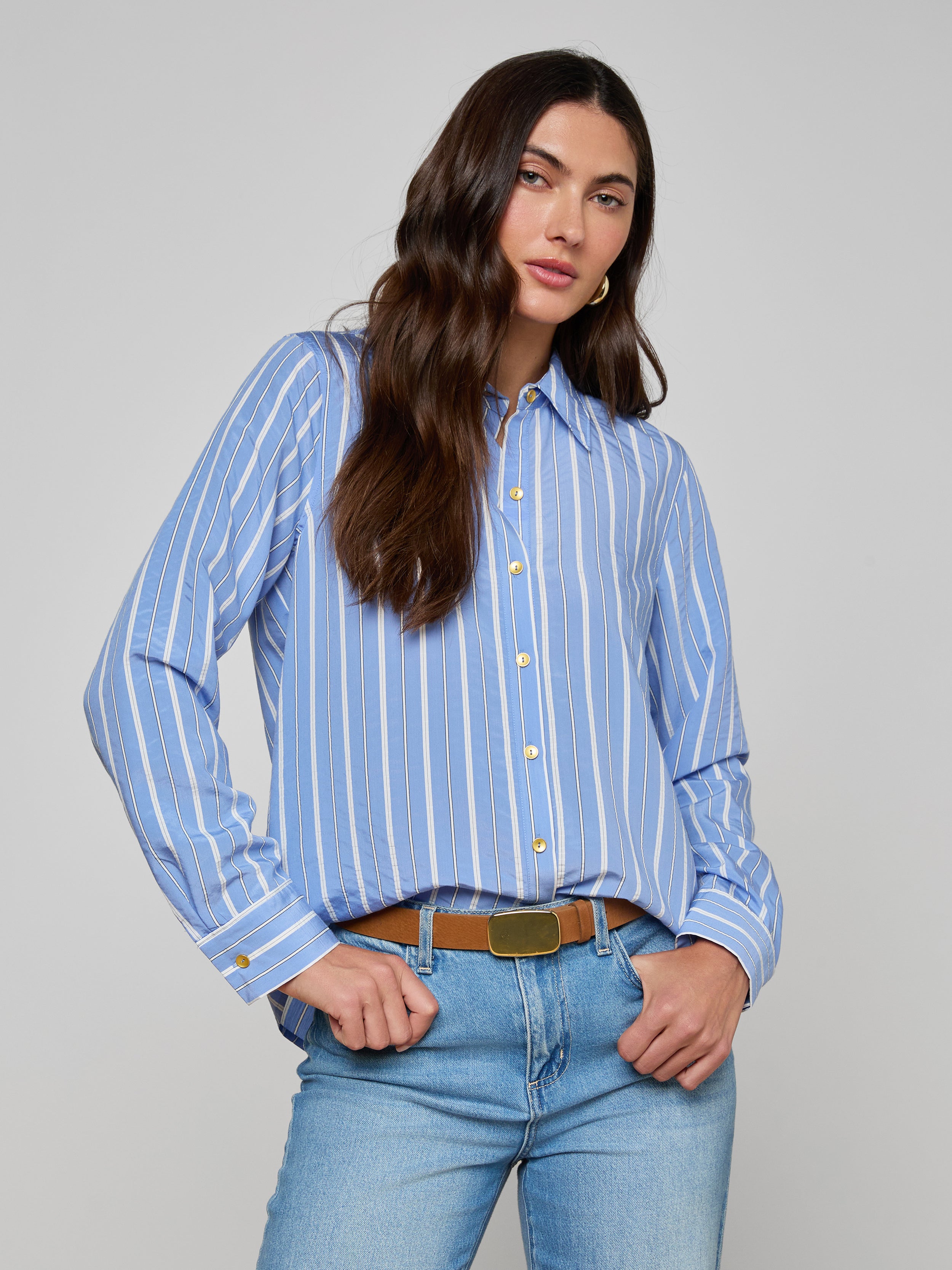 Ellery Poplin Shirt In Allure Blue/white Stripe