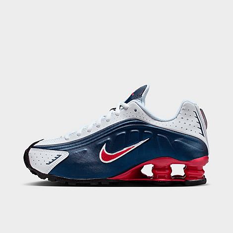 Big Kids Shox R4 Casual Shoes in Midnight Navy/White/Metallic Silver