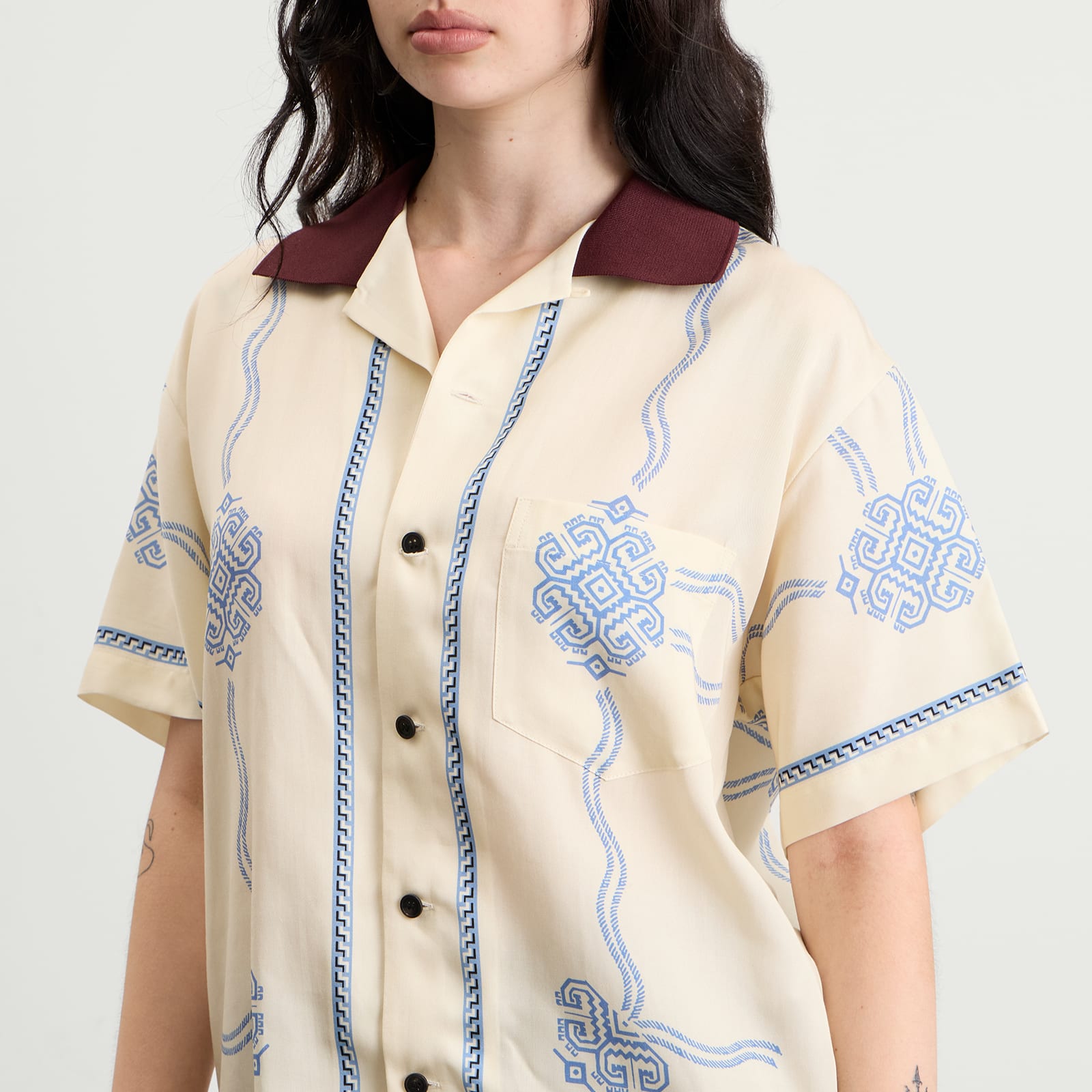 TOGA Inner Print Short Sleeve Shirt Off White