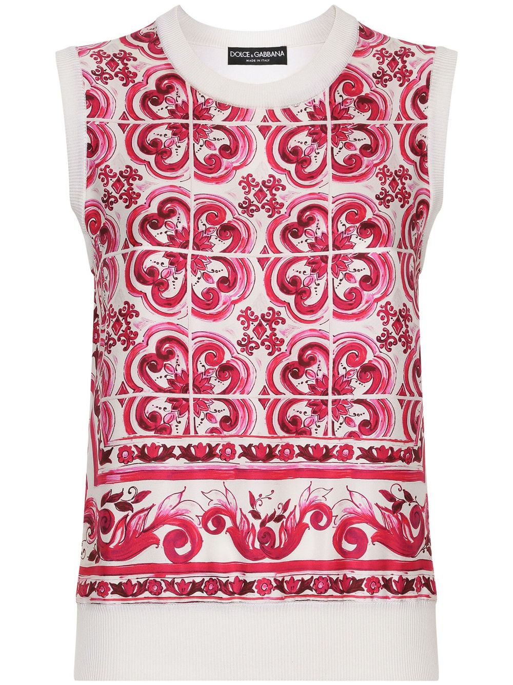 Majolica-pattern silk vest - White