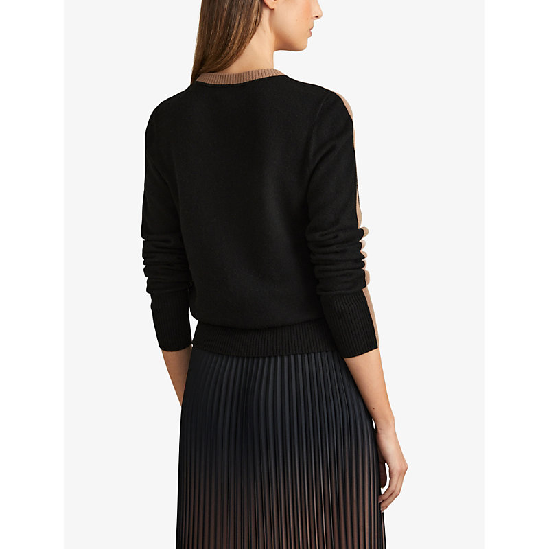Womens Mink/black Annie Colour-block Slim-fit Wool and Cashmere-blend Jumper M