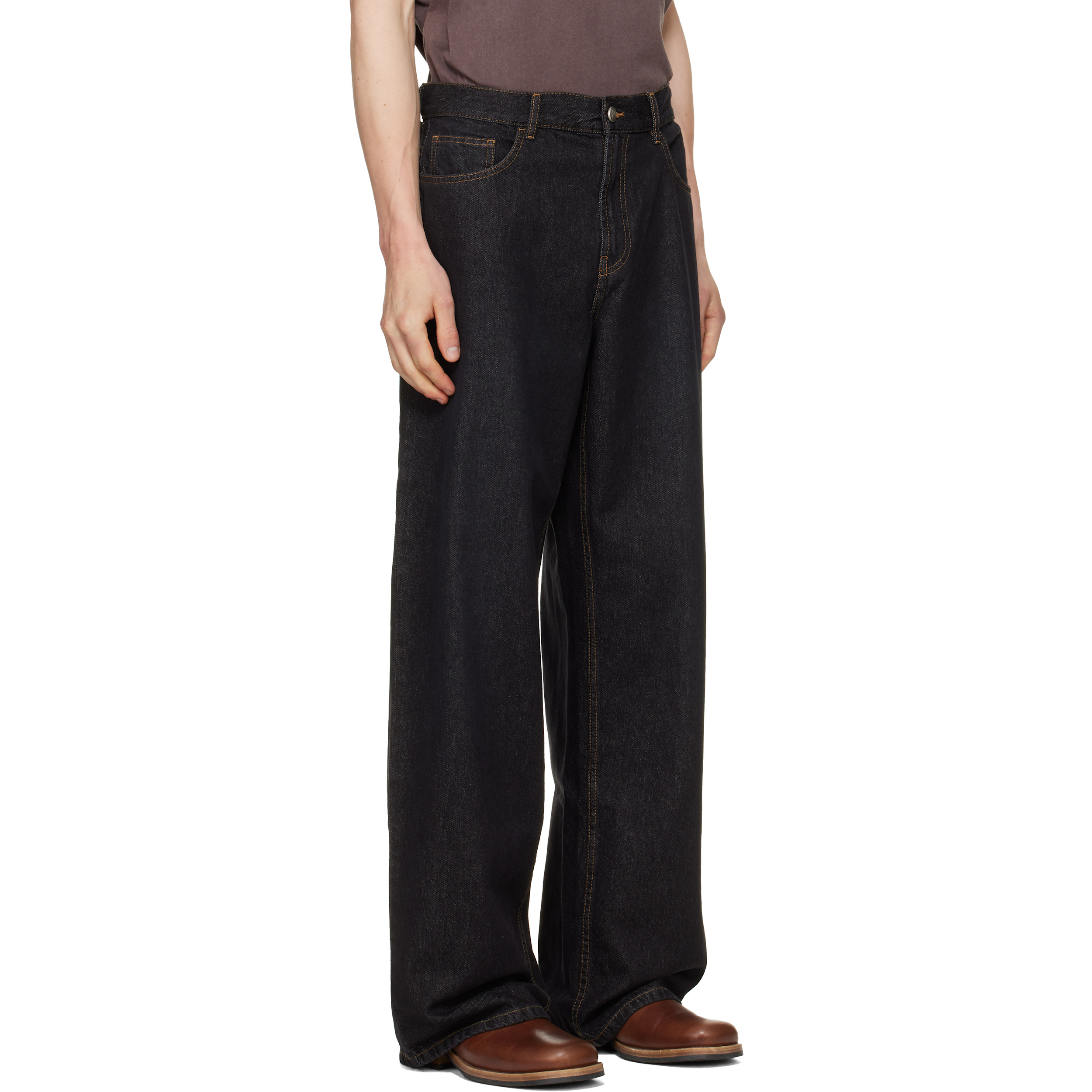 Black Curved Logo Loose Jeans