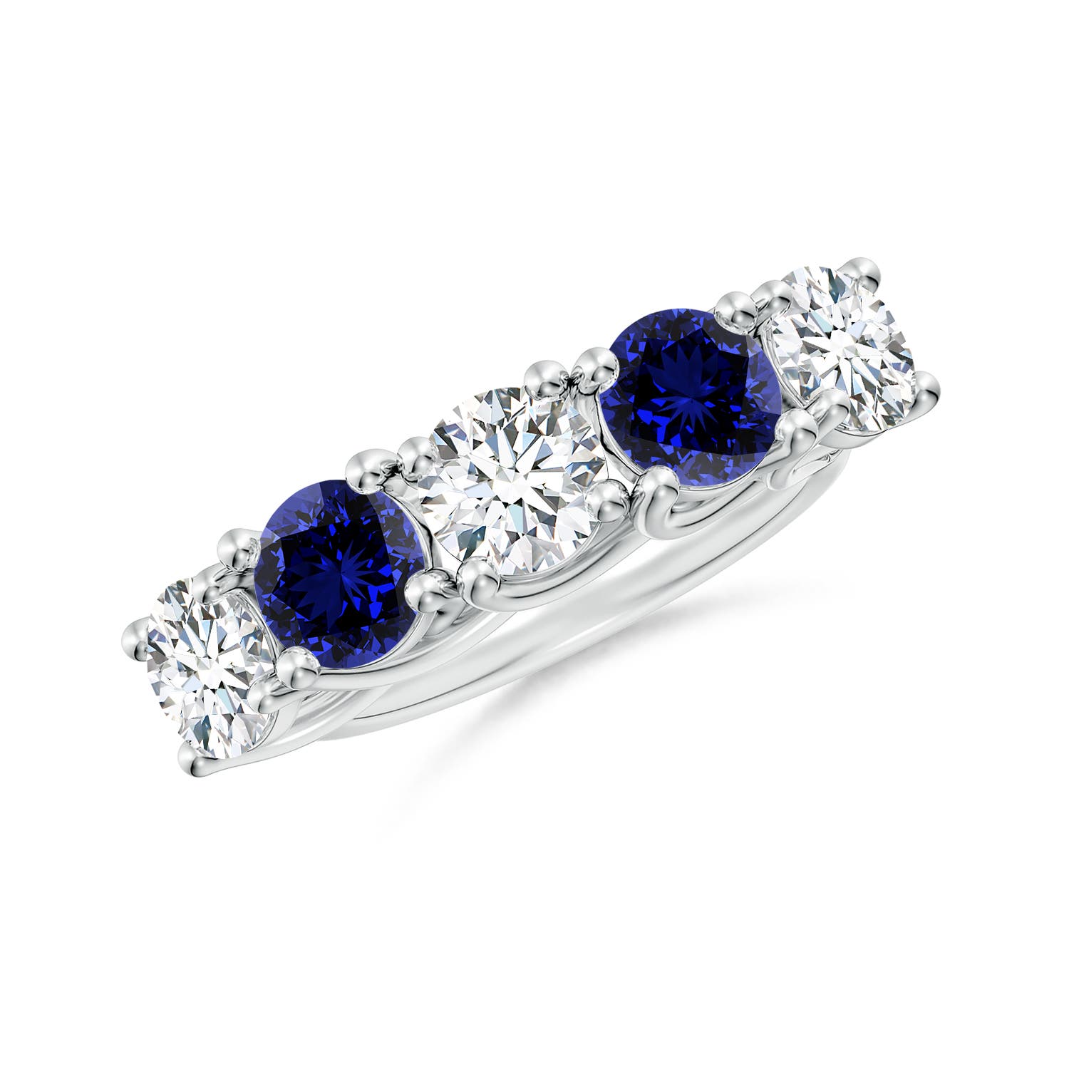 Angara 4.25 CTW Lab-Grown Half Eternity Five Stone Diamond and Lab Sapphire Wedding Ring in 18K White Gold