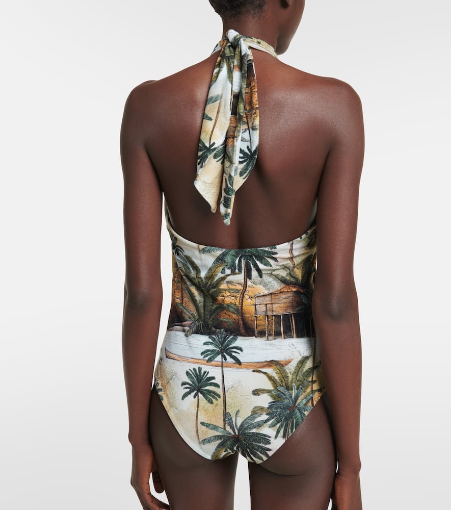 Hidden Paradise printed halterneck swimsuit