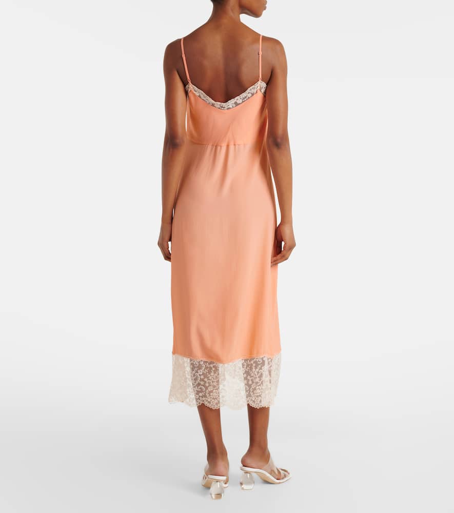 Lace-trimmed crêpe de chine slip dress