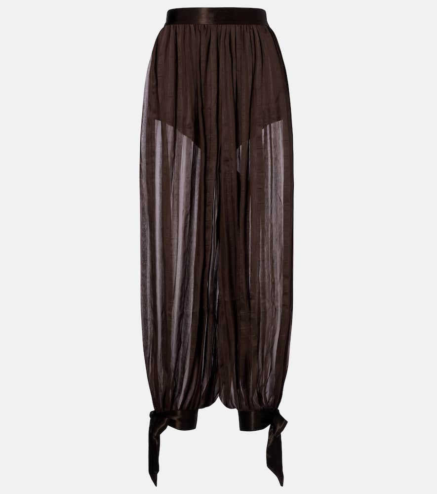 Striped silk-blend wide-leg pants