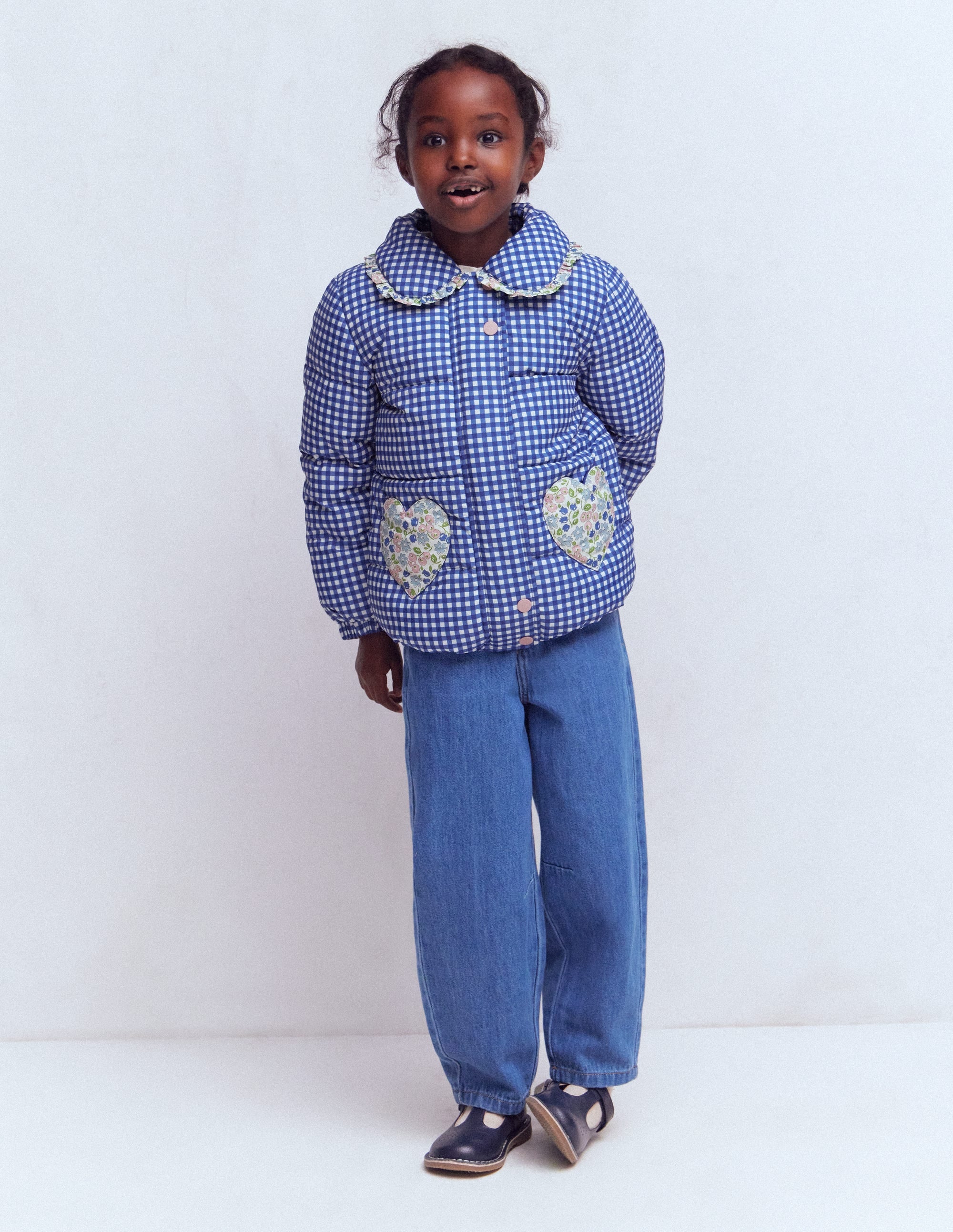 Girls Padded Gingham Jacket in Blue | Size 2-3 Years