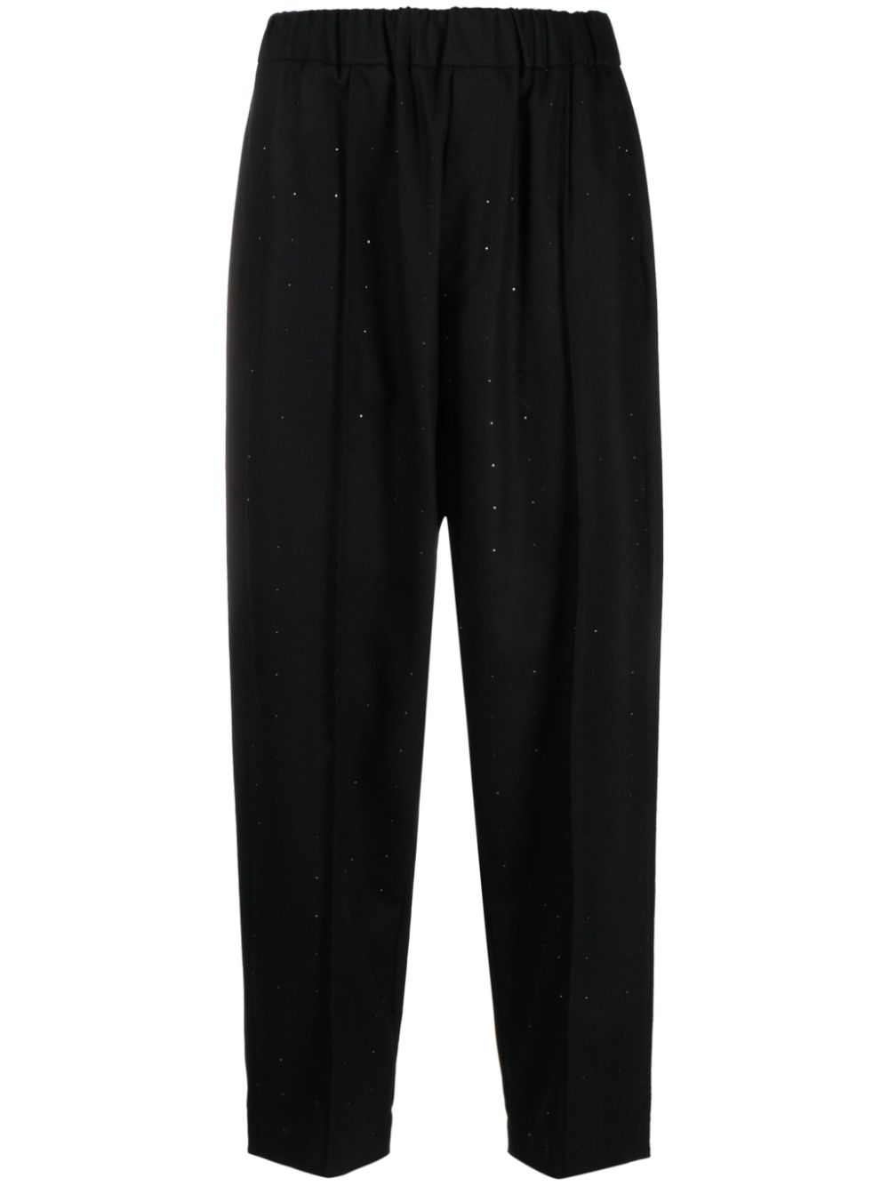 Rhinestone-embellished tapered wool trousers - Black