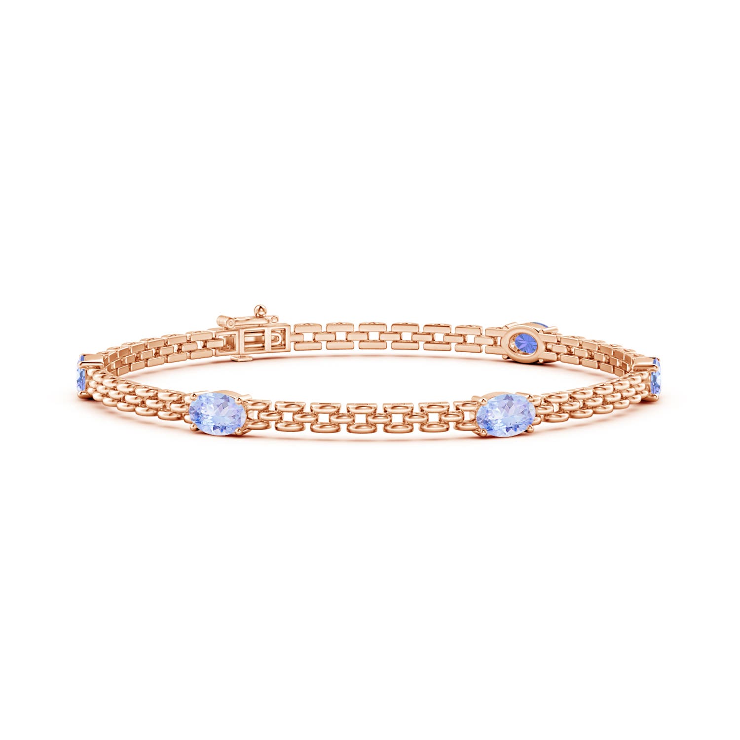 Angara 2.5 Carats Five Stone Oval Tanzanite Station Link Bracelet in 14K Rose Gold