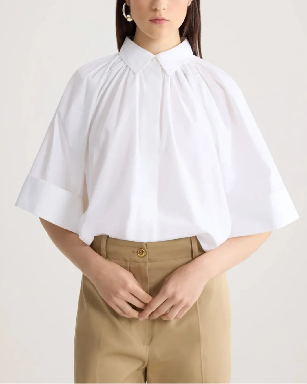 Organic Cotton Voluminous Short-Sleeved Blouse