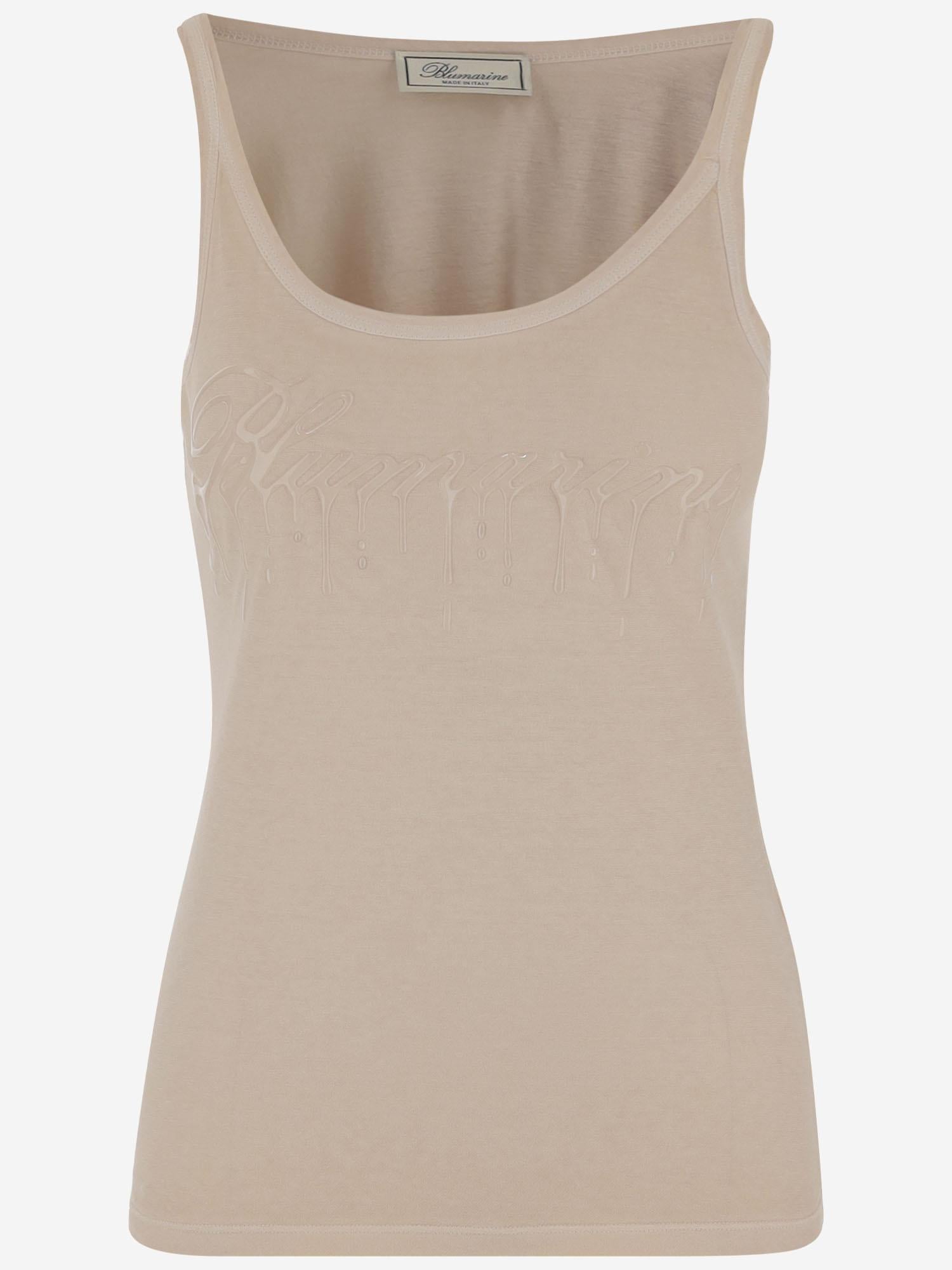 Cast-Effect Logo Cotton Tank Top — Beige