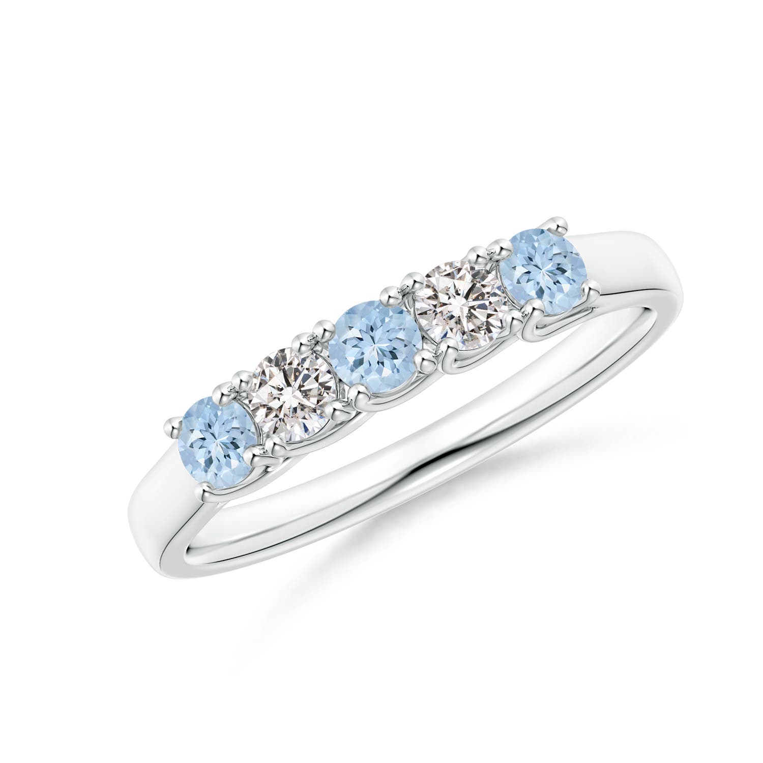 Angara 0.24 Carat Half Eternity Five Stone Aquamarine and Diamond Wedding Ring in Platinum