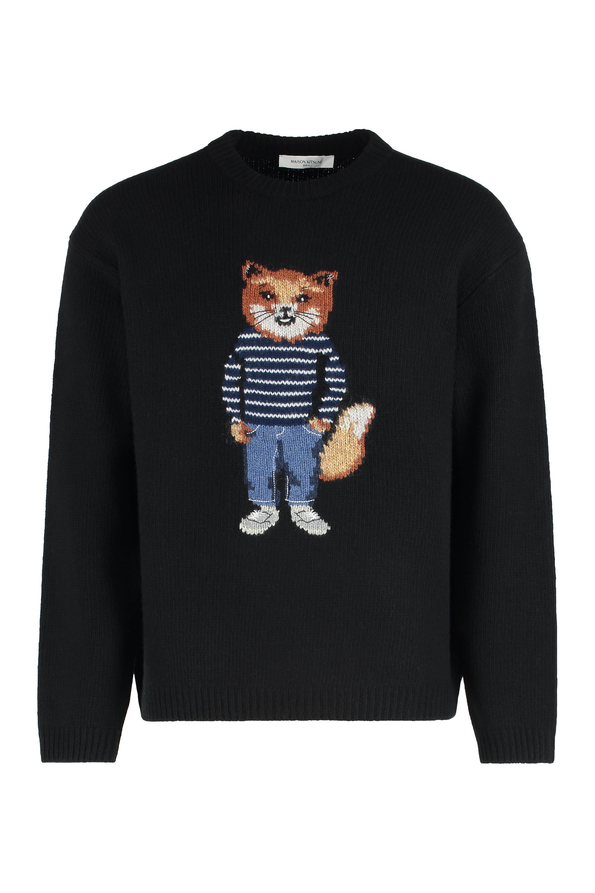 Intarsia Dressed Fox Sweater — Black