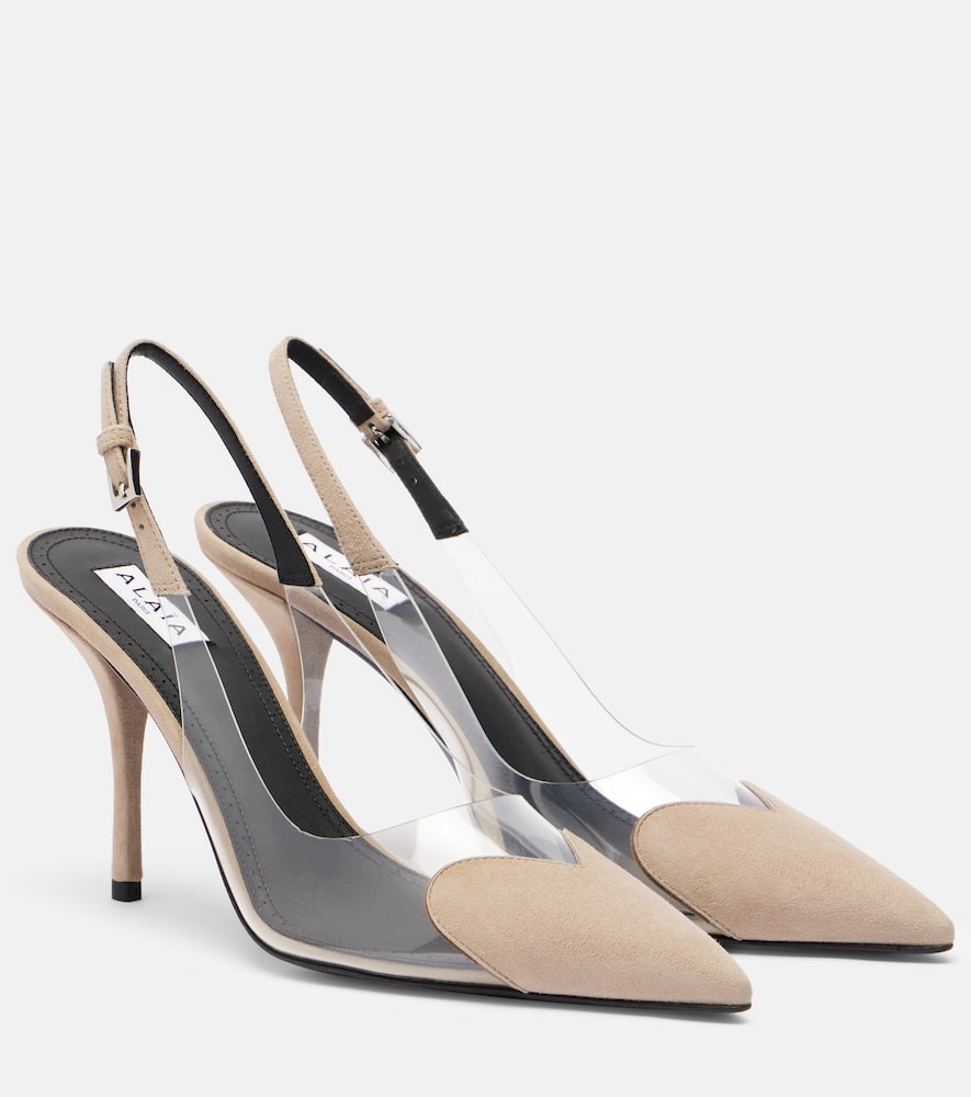 Alaïa Caur 90 suede and PVC slingback pumps