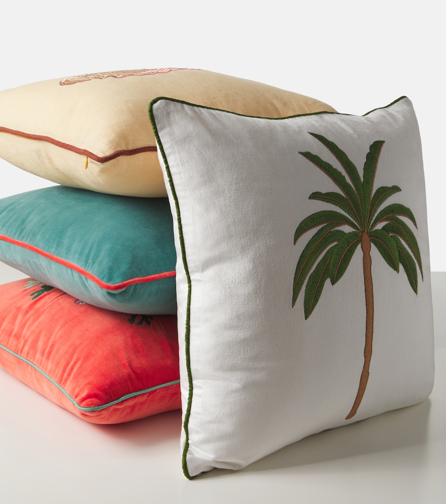 Embroidered cotton velvet cushion
