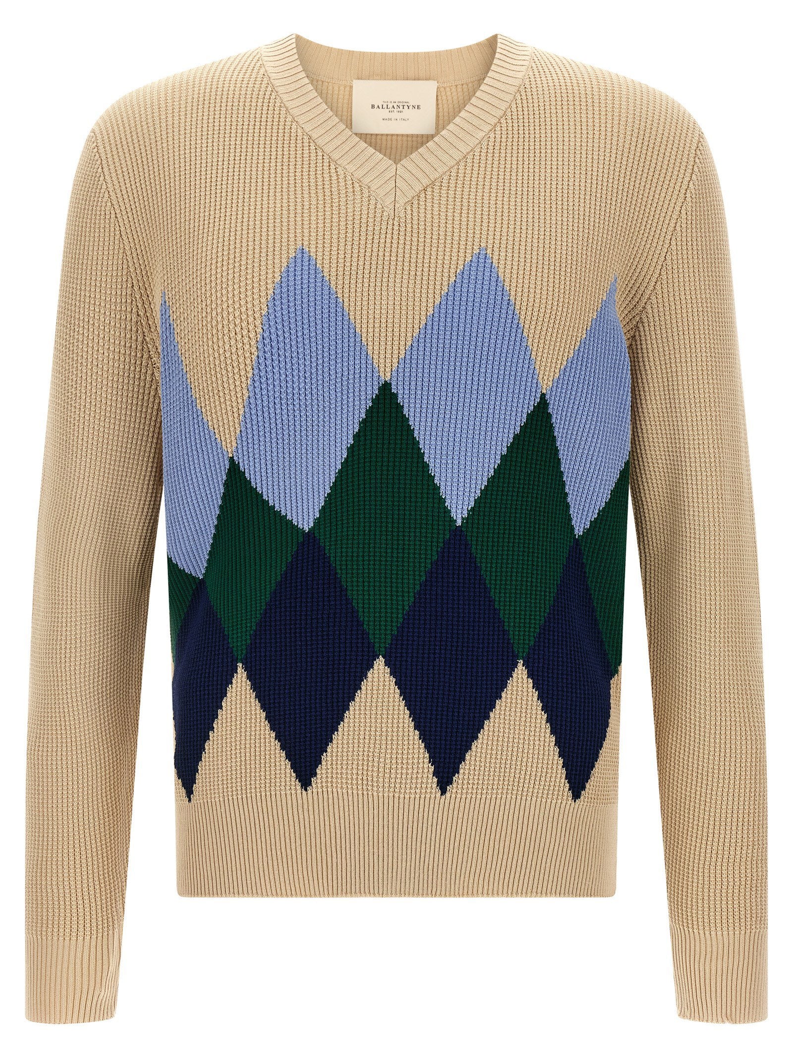 Argyle Jacquard Sweater — Beige