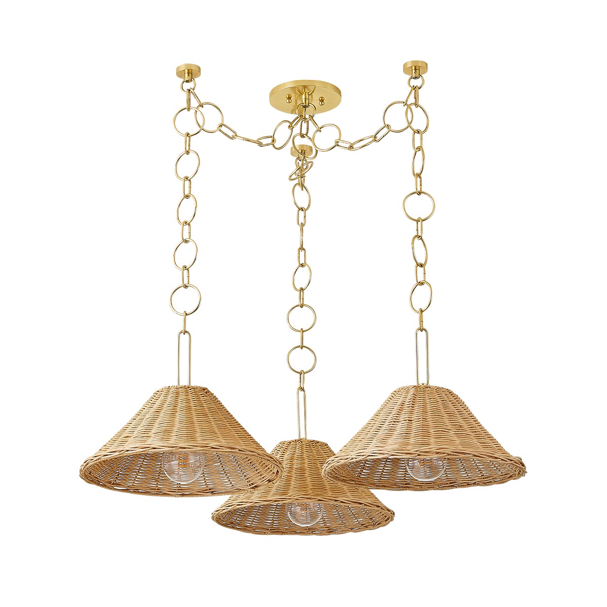 Aged Brass Three Light Chandelier from the Dalia Collection