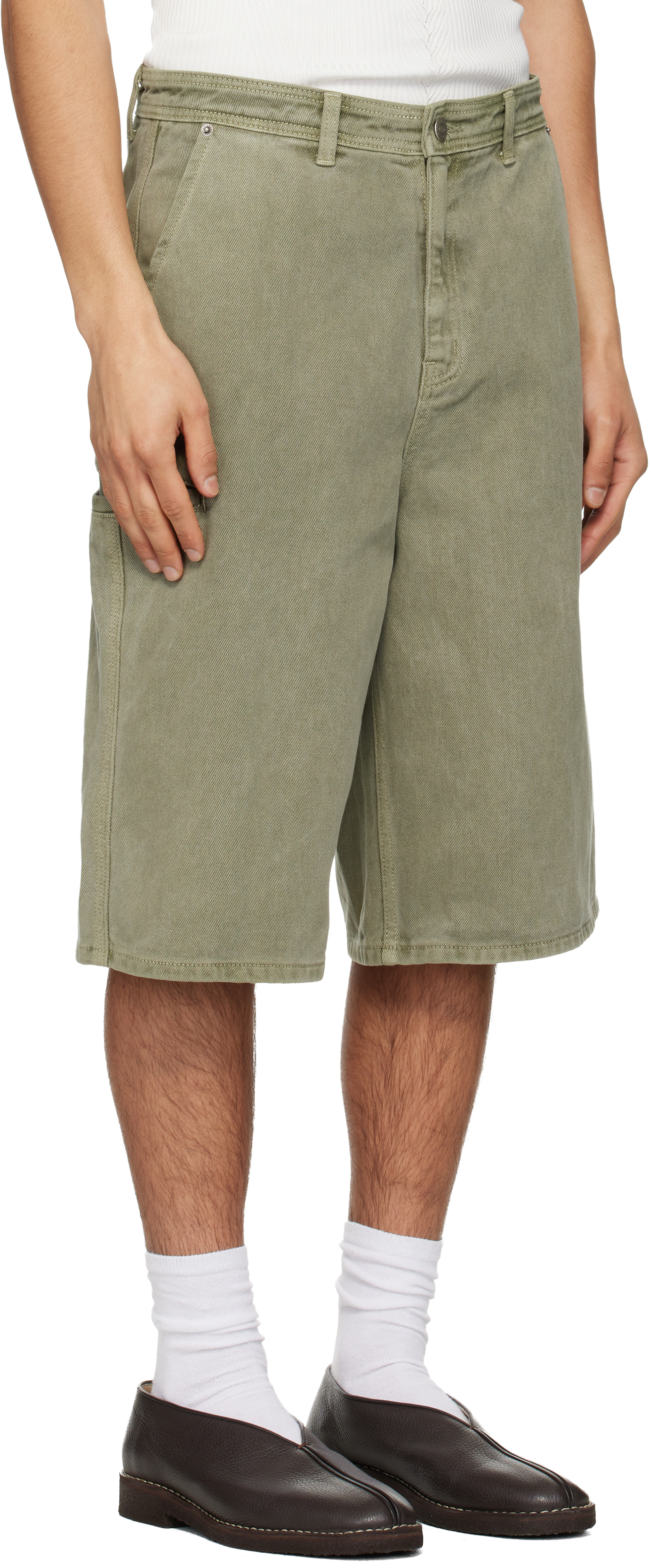 Green Garment-Dyed Denim Shorts