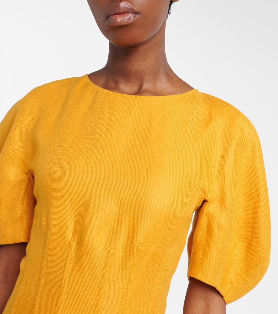 Ranya puff-sleeve linen twill maxi dress