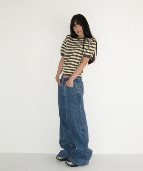 STRIPE PUFF KNIT CHARCOAL YELLOW