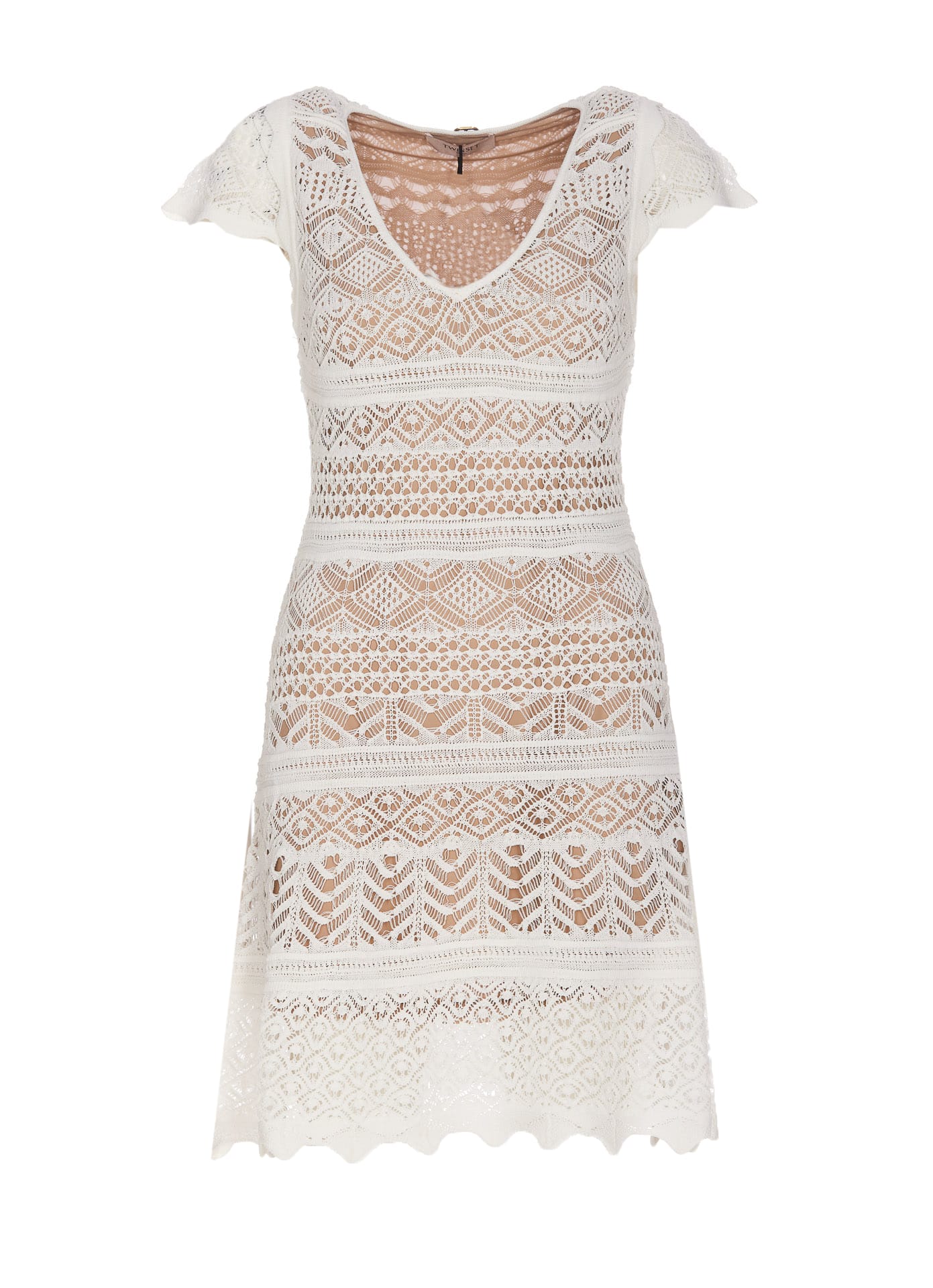 Lace Effect Mini Knit Dress