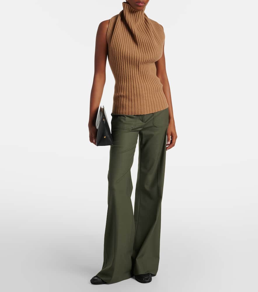 Draped ribbed-knit wool-blend top