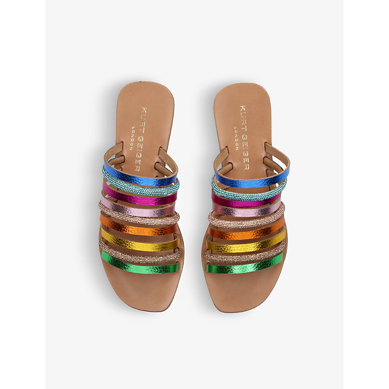 Womens Metal Comb Daisy Rainbow Metallic Crystal-embellished Leather Sandals