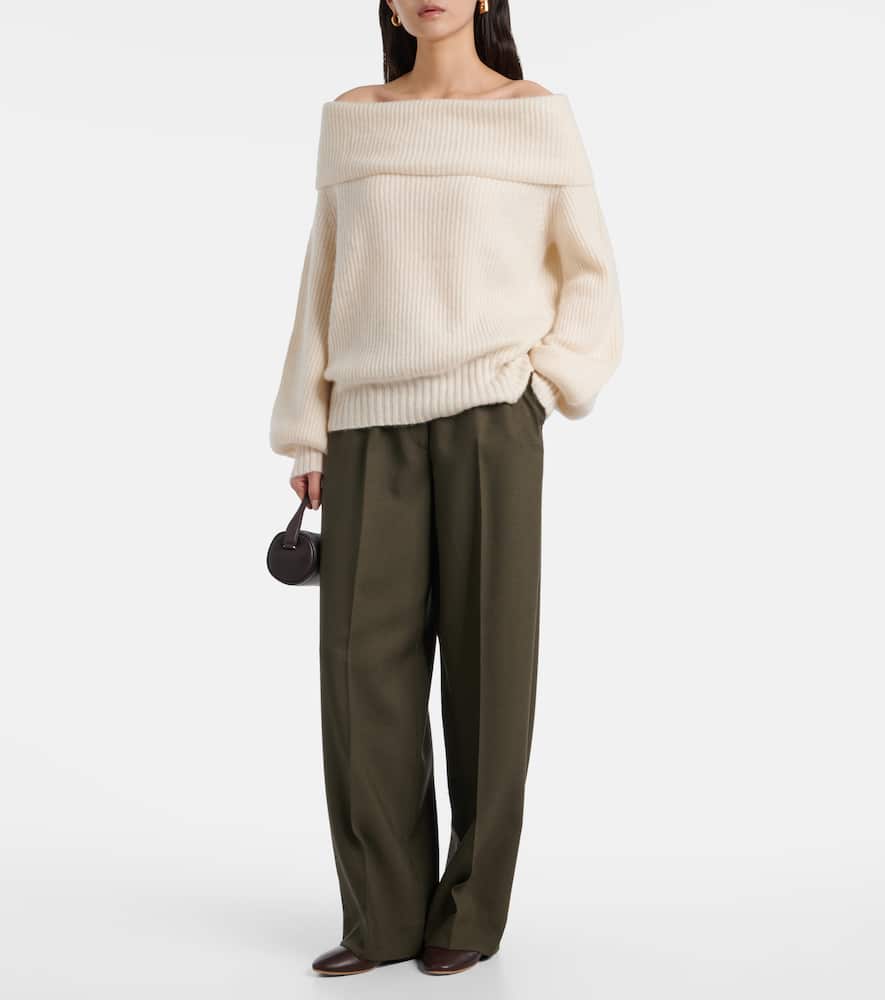 Off-shoulder cashmere and silk sweater