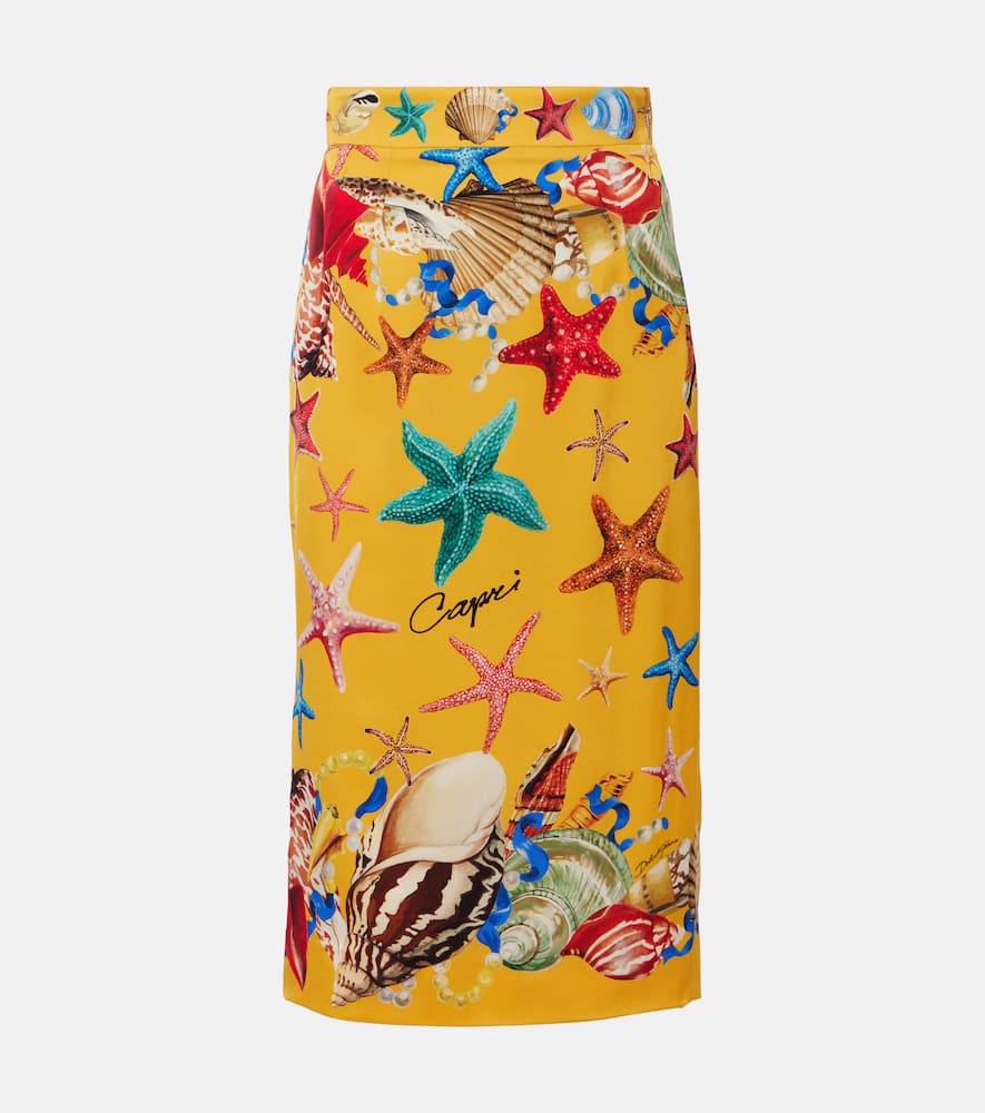 Capri printed silk-blend midi skirt