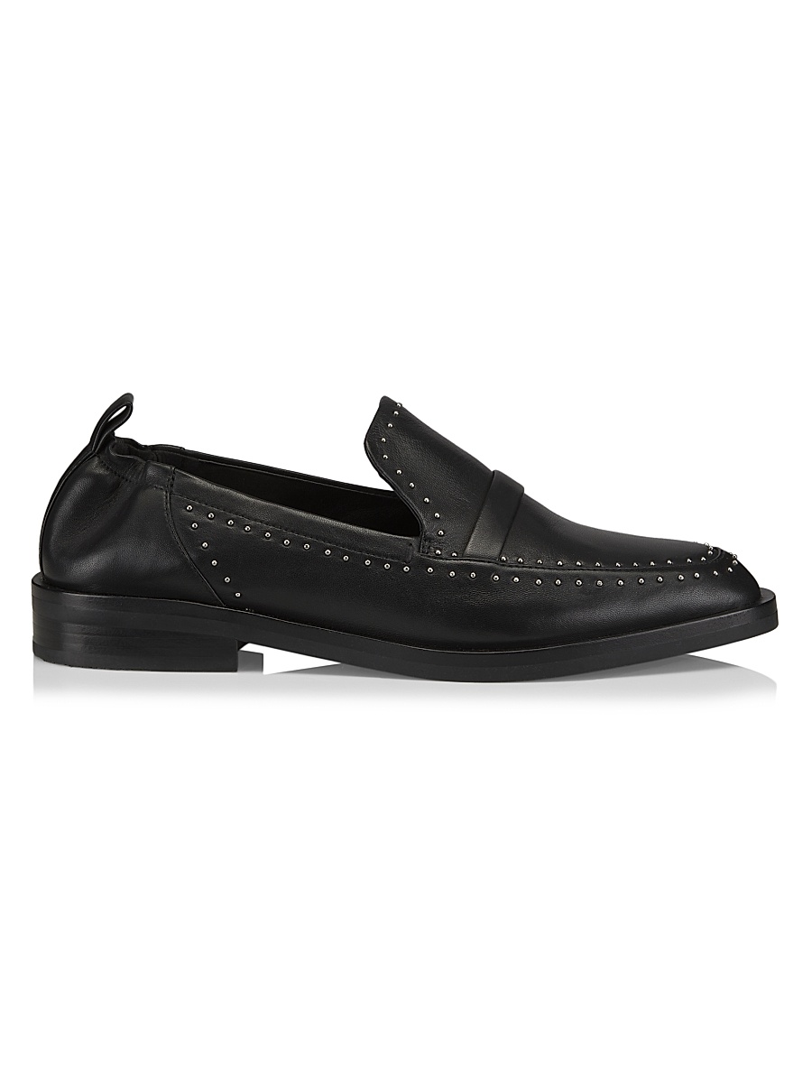Women's Alexa Soft Studded Leather Penny Loafers - Black