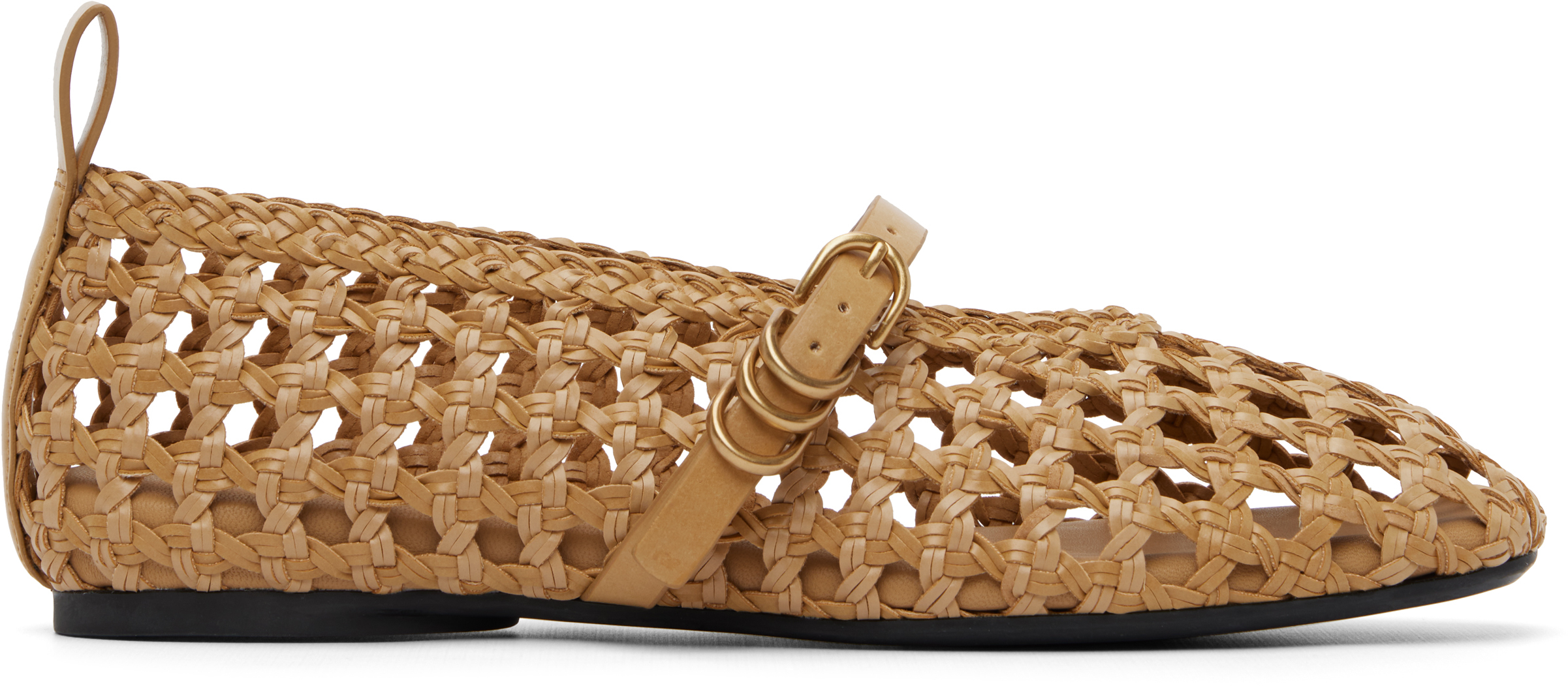 Tan Spire Woven Mary Jane Faux-Leather Flats