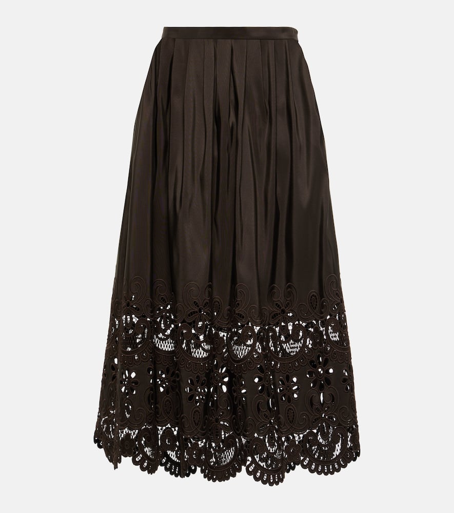 Broderie anglaise silk midi skirt