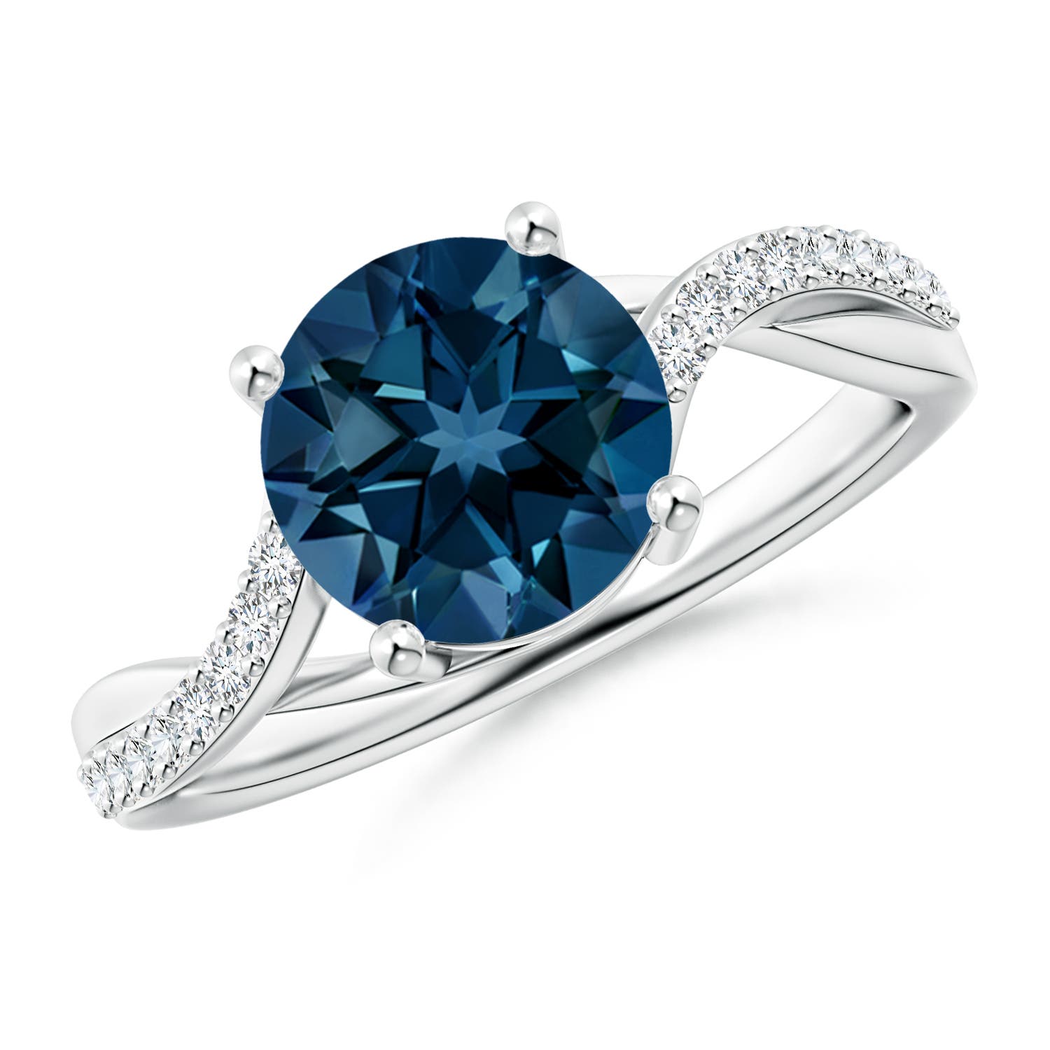 Angara 2.35 Carats Solitaire London Blue Topaz Twisted Split Shank Ring in Platinum