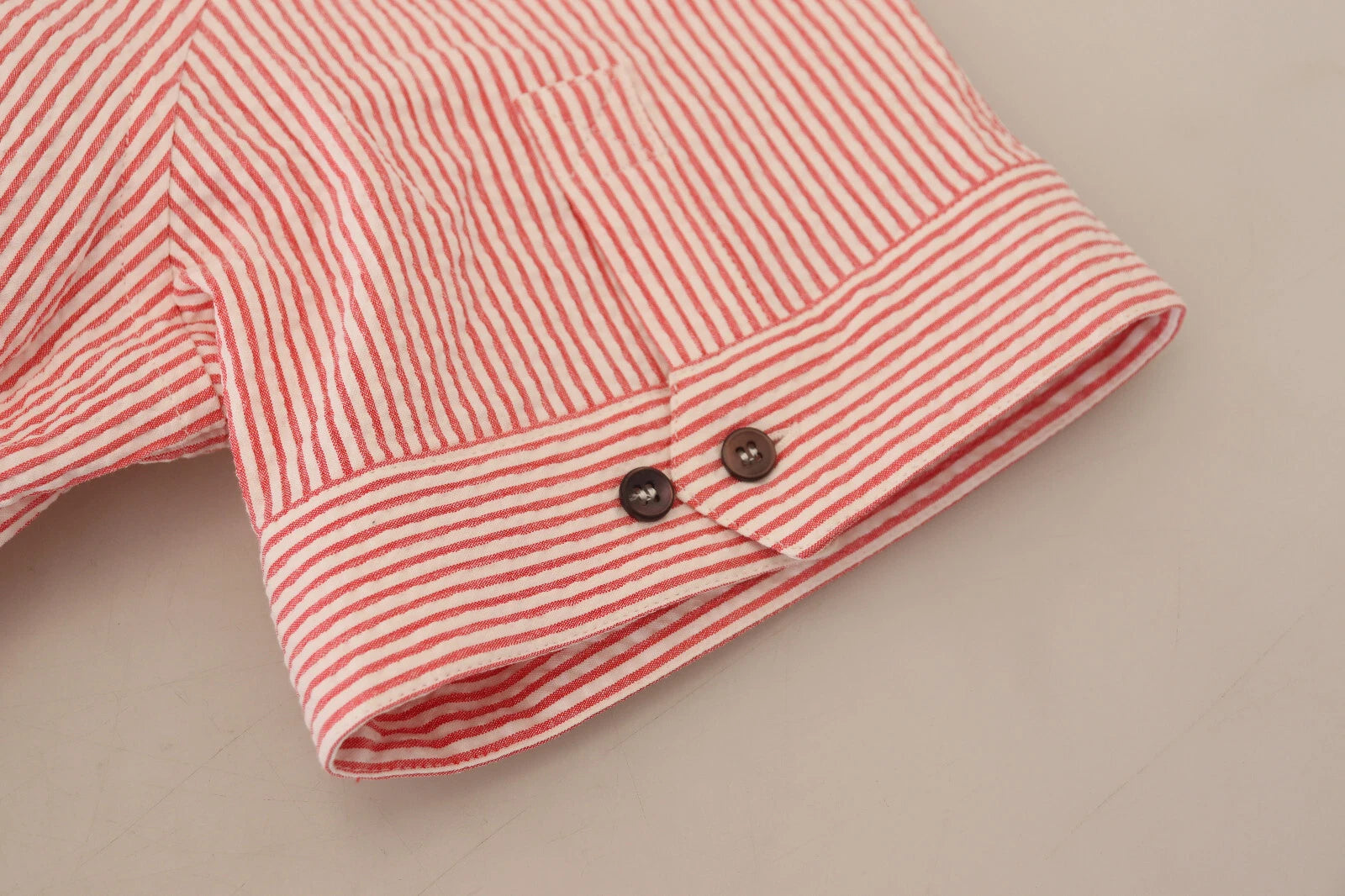 Red and White Striped Cotton Shirt — Red