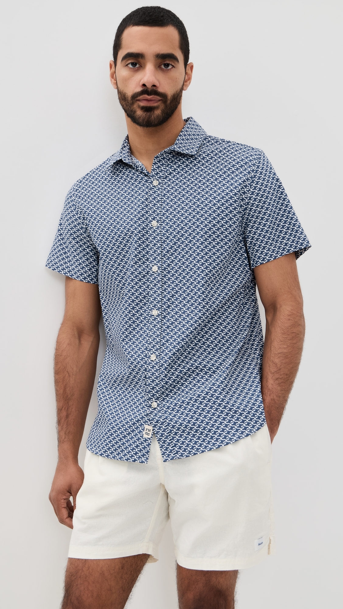 Fair Harbor The Short Sleeve Windward Shirt Navy Geo
