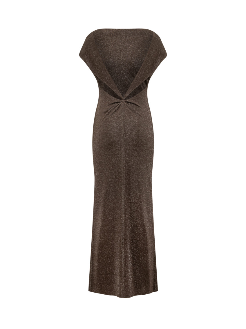 Brown Textured Boat Neck Maxi Dress