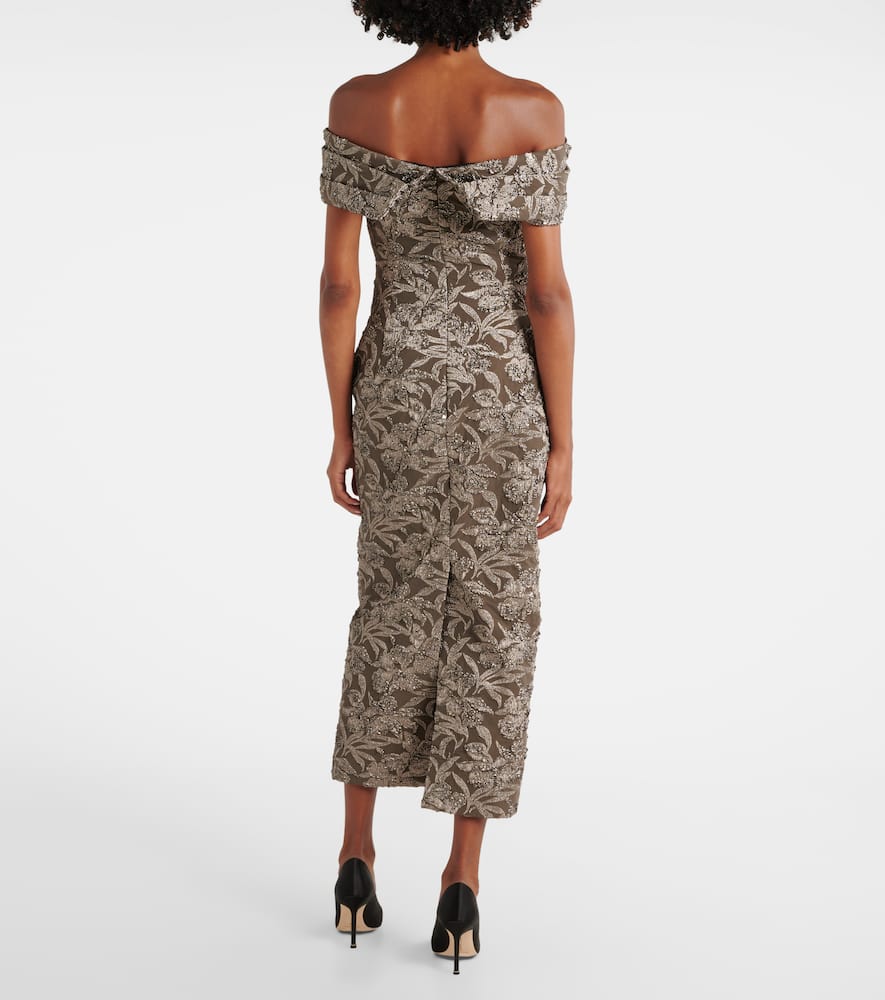 Floral metallic jacquard midi dress