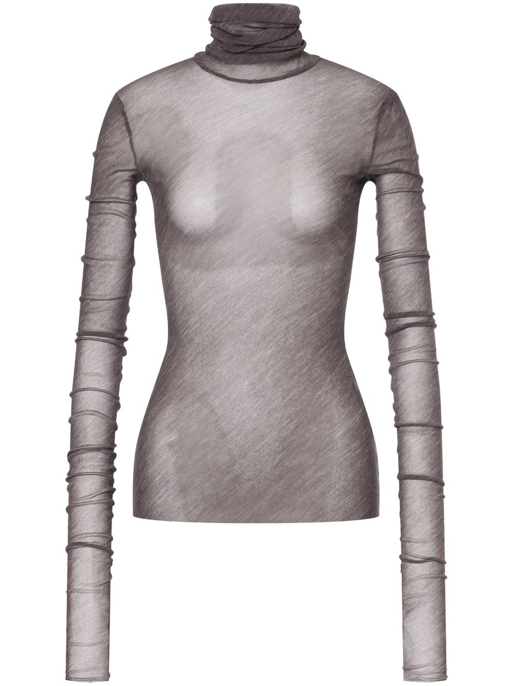 High-neck semi-sheer T-shirt - Grey