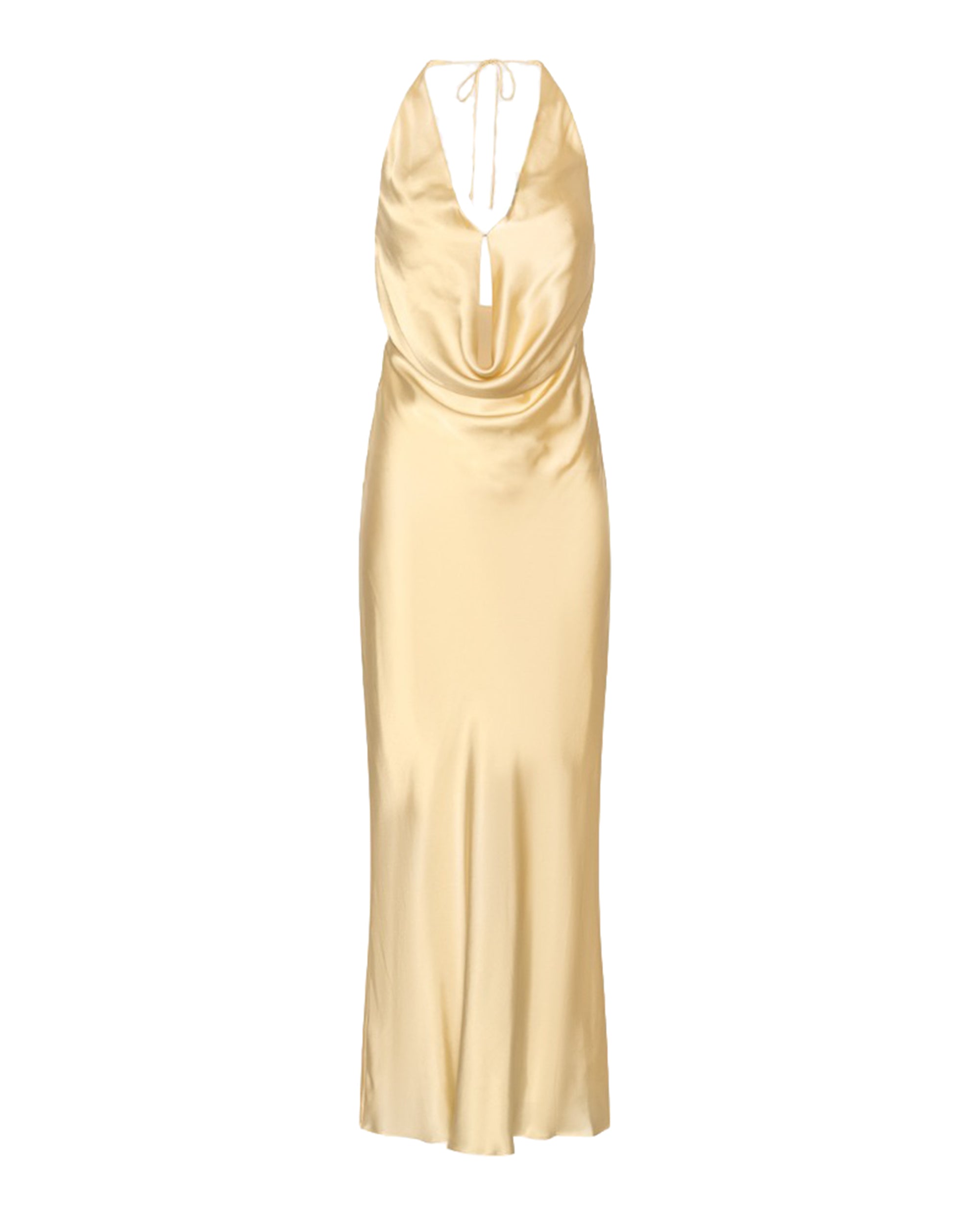 Draped Halterneck Chiffon Dress — Beige