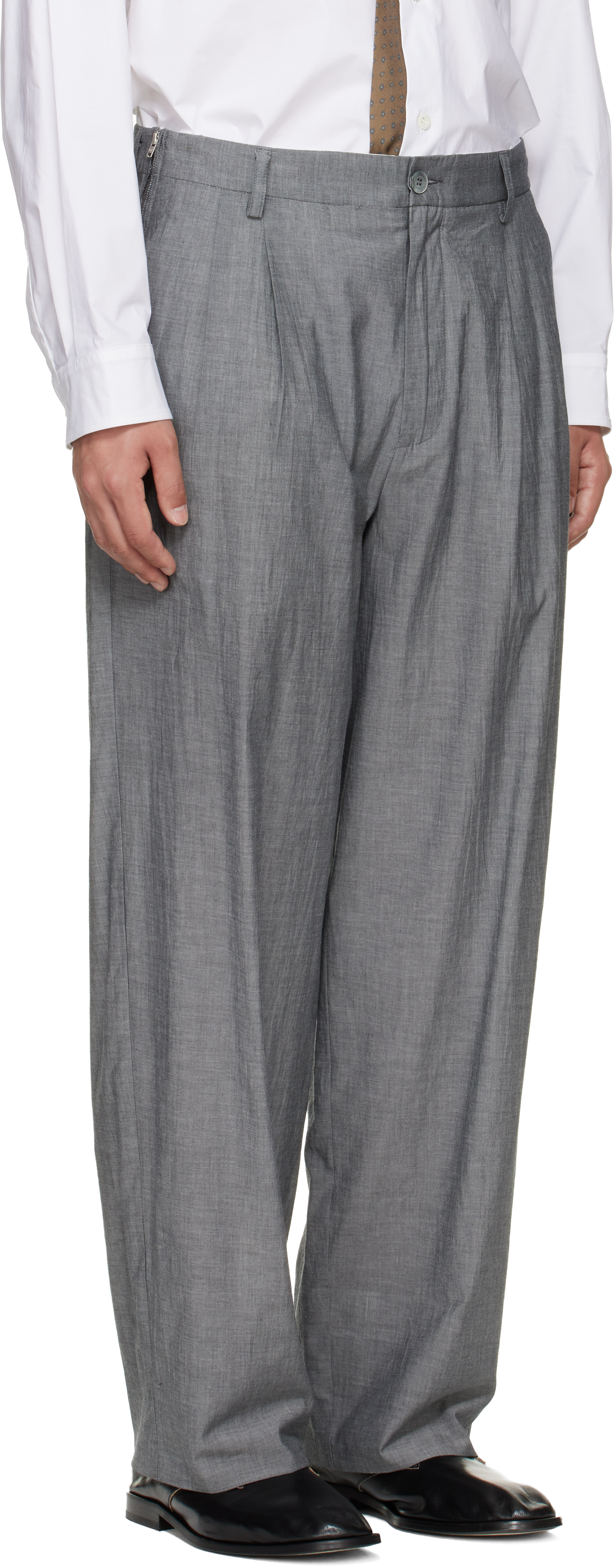 Gray Zipped Double Pleats Trousers