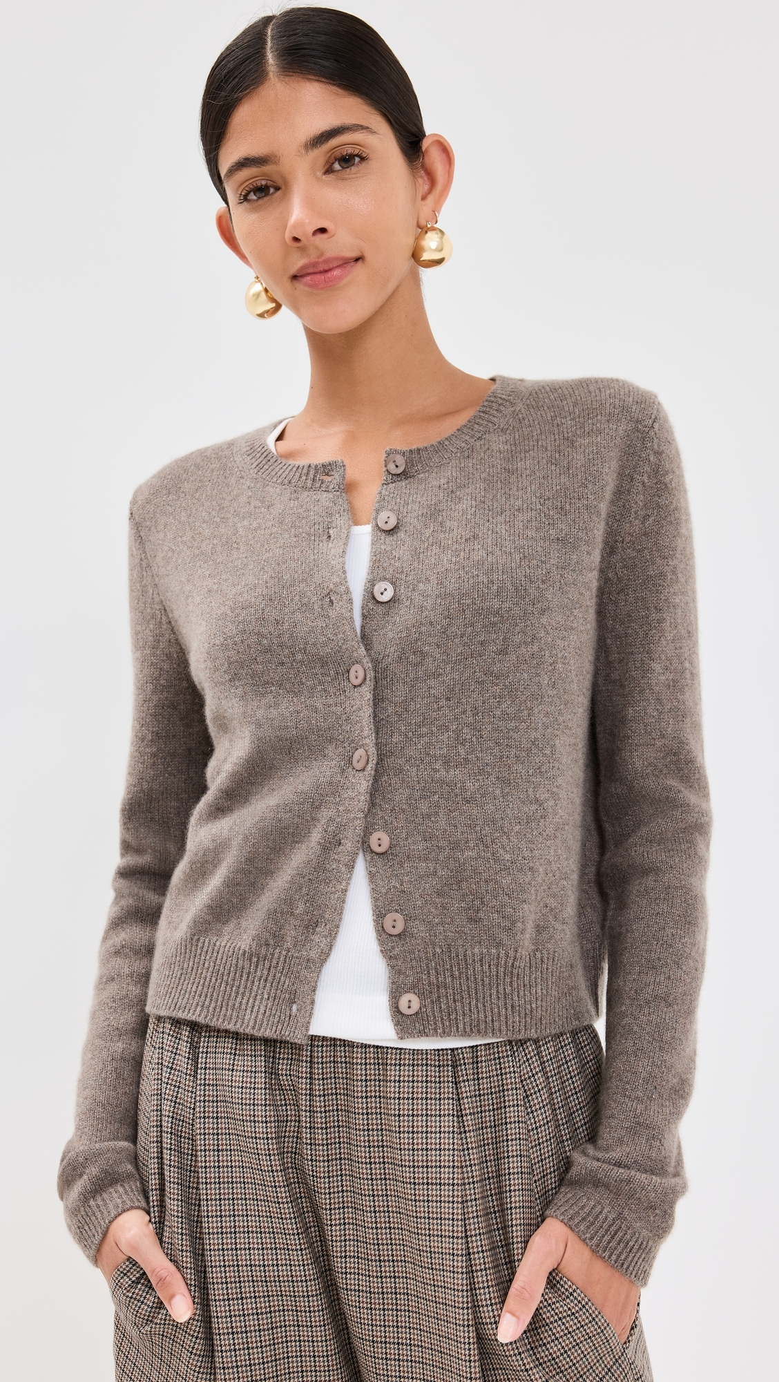 Clara Cashmere Crew Cardigan Cocoa
