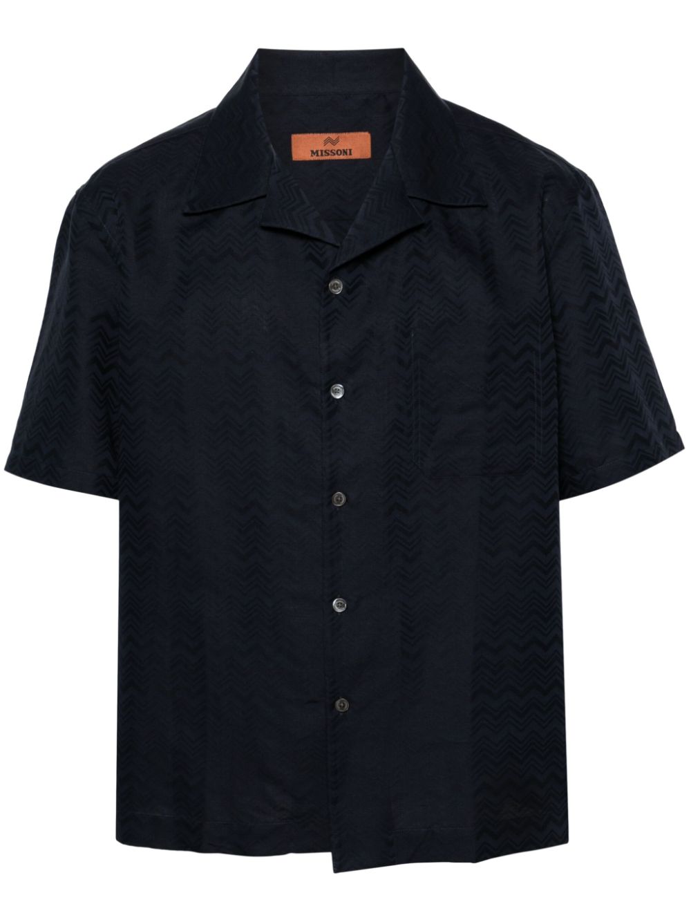 Chevron-jacquard short-sleeve shirt - Blue