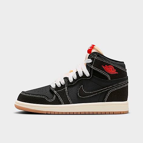 Little Kids Air Retro 1 High OG Casual Shoes in Black/University Red/Sail