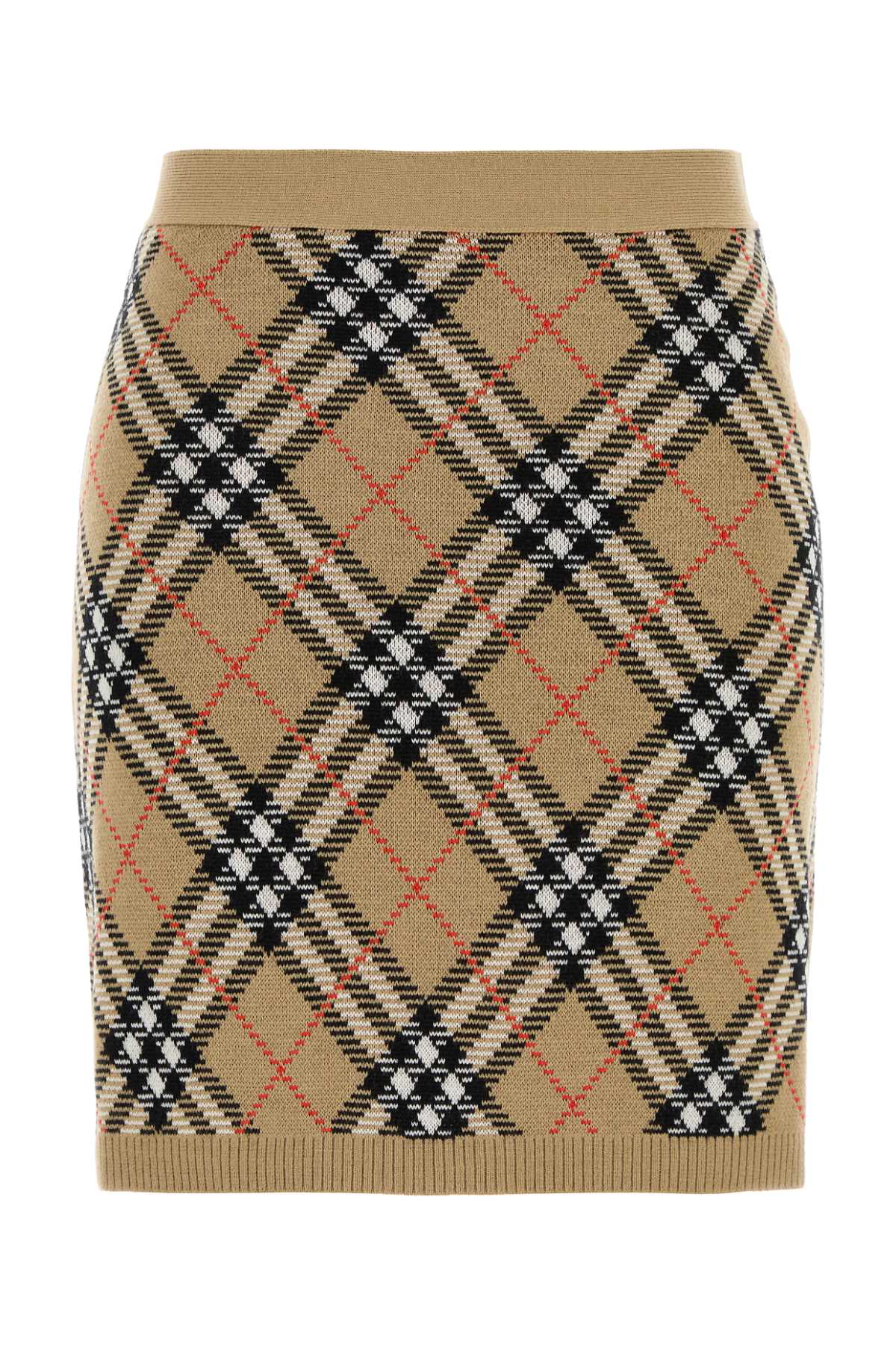 Argyle Wool Blend Mini Skirt — Beige