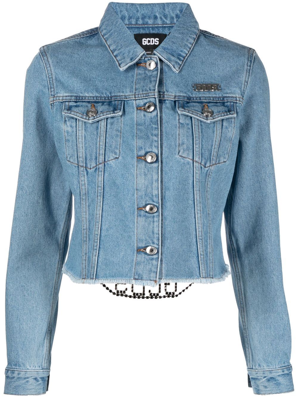 Logo-plaque cropped denim jacket - Blue