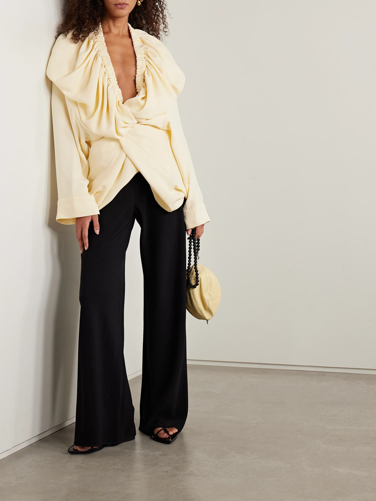 Sata Draped Gathered Wool And Silk-blend Crepe Wrap Blouse - Ivory