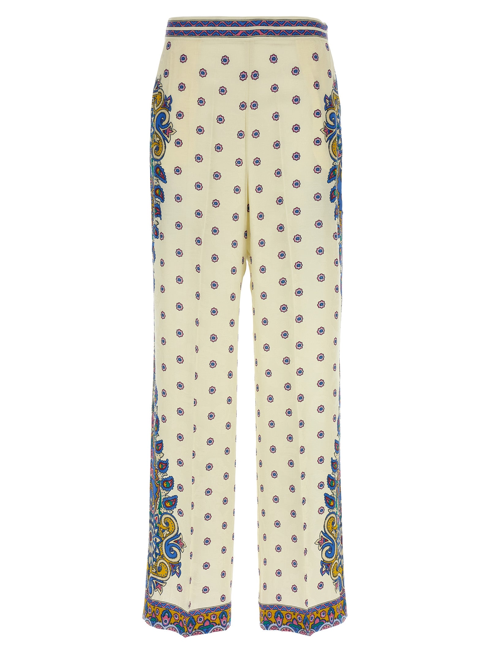 Jacquard Floral Print Trouser — White