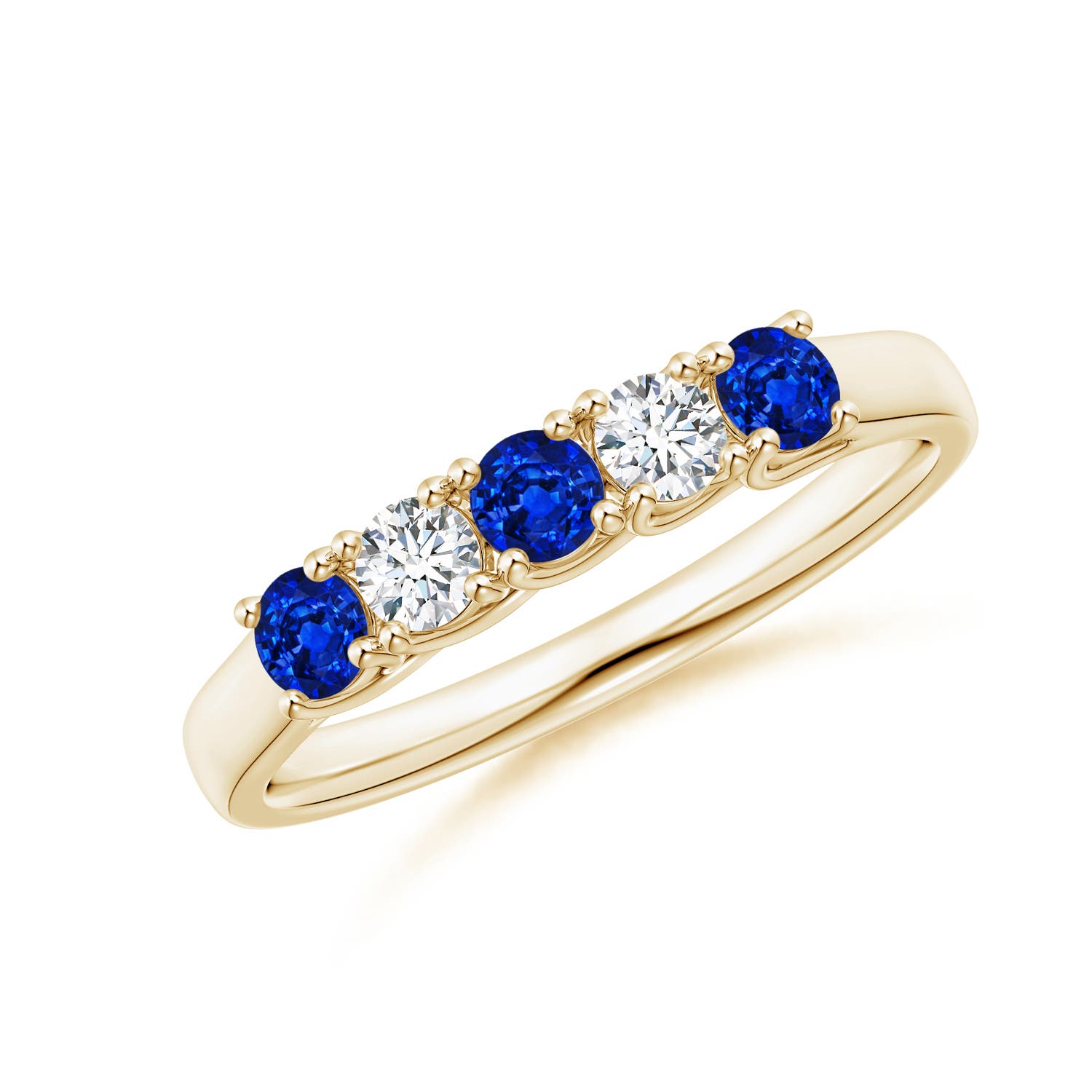 Angara 0.36 Carat Half Eternity Five Stone Sapphire and Diamond Wedding Band in 14K Yellow Gold